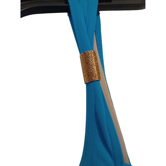 Lands End Blue One-Piece Swim Gold Accents & Ruched Front Womens Size 16 - Picture 3 of 11